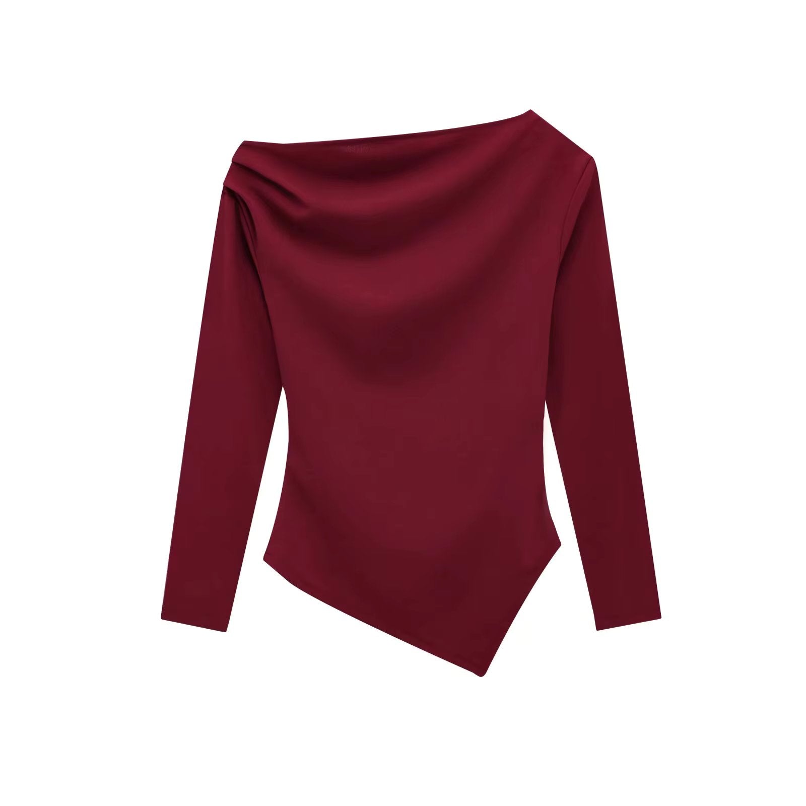 Pleated lim Elasticity Asymmetrical Slant Collar Casual Collar Tops Mssza