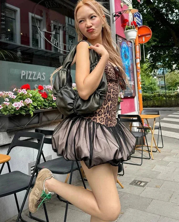 Leopard Print Patchwork Mini Dress Mssaz Desses