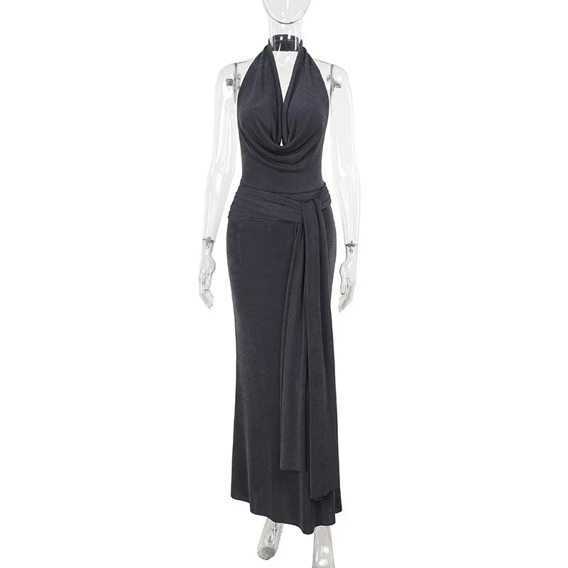 Strapped Halter Neck Backless Long Dress Mssaz Desses
