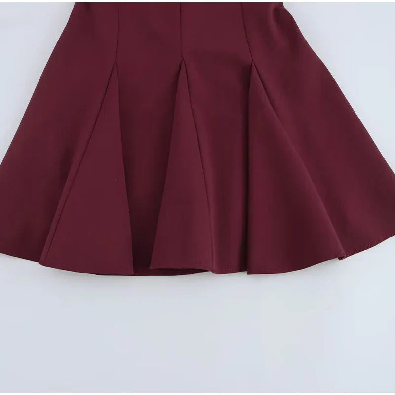 Hollow Out Bow Solid Sleeveless Pleated Dress Mssaz Desses