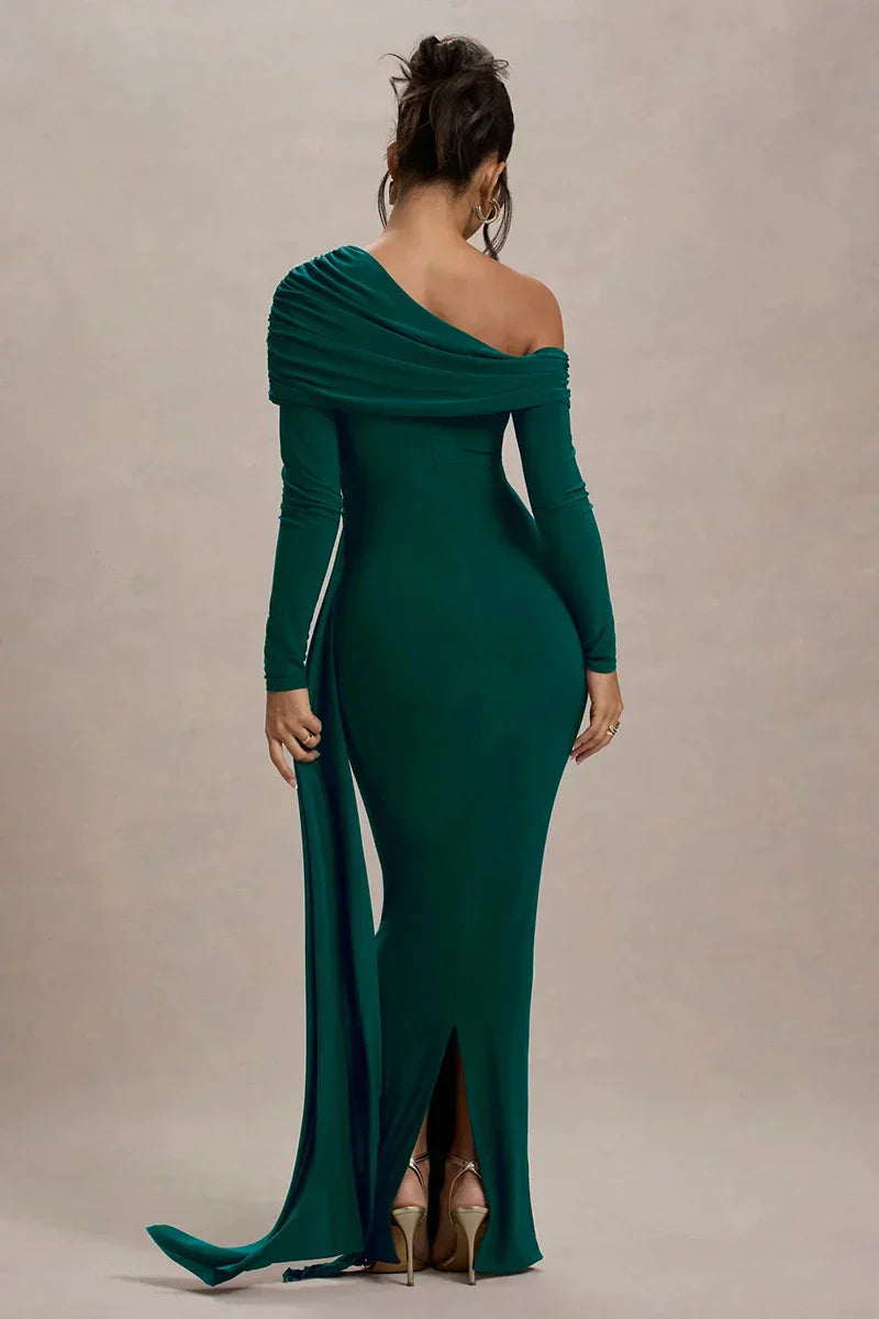 Skew Collar Long Sleeve Maxi Dress Mssaz Desses