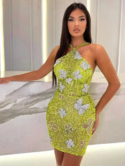 Sleeveless Mesh Sequins Butterfly Mini Dress Mssaz Desses