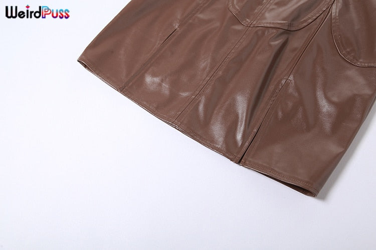 Weird Puss  Backless Dress Split Faux Leather Trend Skinny Solid Coquette Mssaz Desses