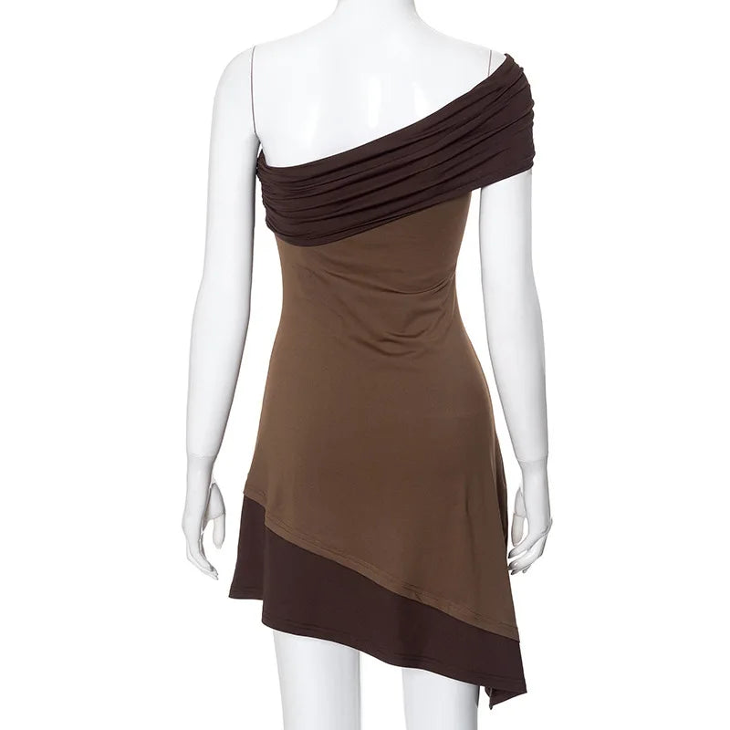 Slant Collar Asymmetrical Short Dress Mssaz Desses