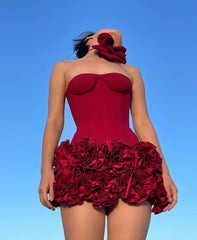 Red Flower Strapless Luxury Party Dress Mssaz Desses