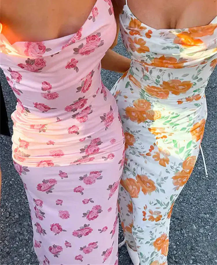 Floral Print Spaghetti Strap Long Dress Mssaz Desses