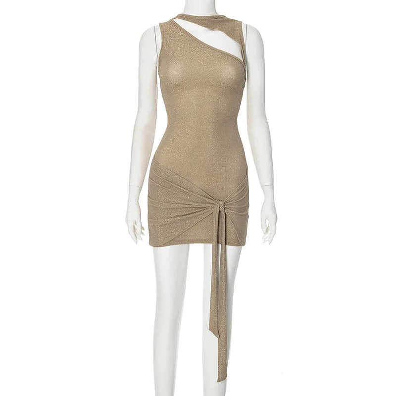 Beige Sequin Wrap Mini Dress Mssaz Desses