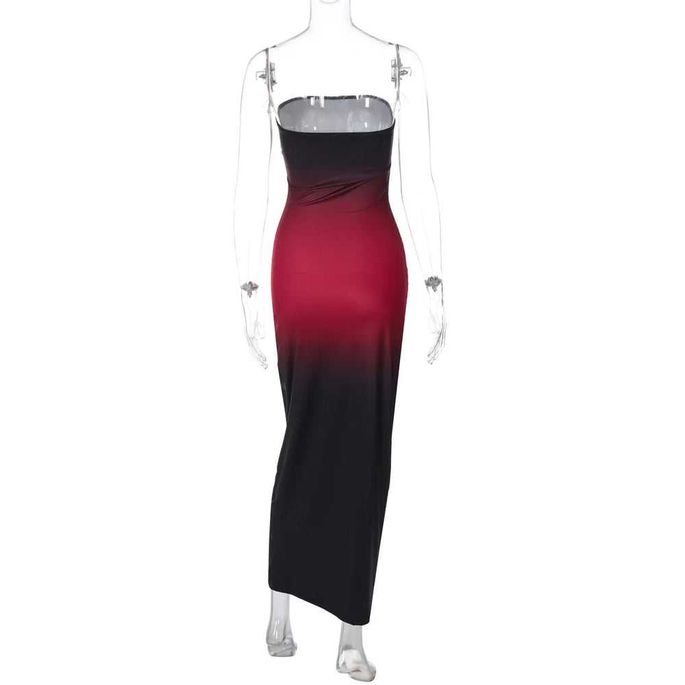 Strapless Black-Red Gradient Long Dress Mssaz Desses
