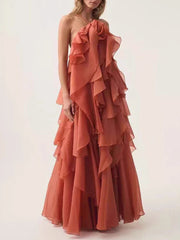 Halter 3D Flower Flounce Irregular Loose Maxi Dress Mssaz Desses