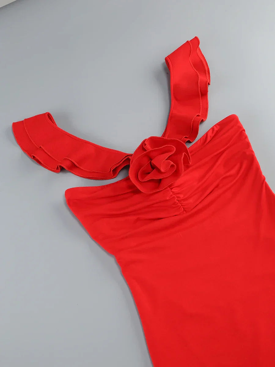 Red Flower Ruffles Strap Maxi Dress Mssaz Desses