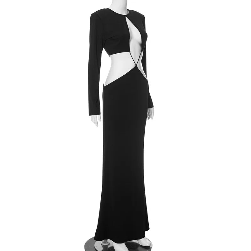 Black Cut Out Long Sleeve Dress Y2K Party Dress Mssaz Desses