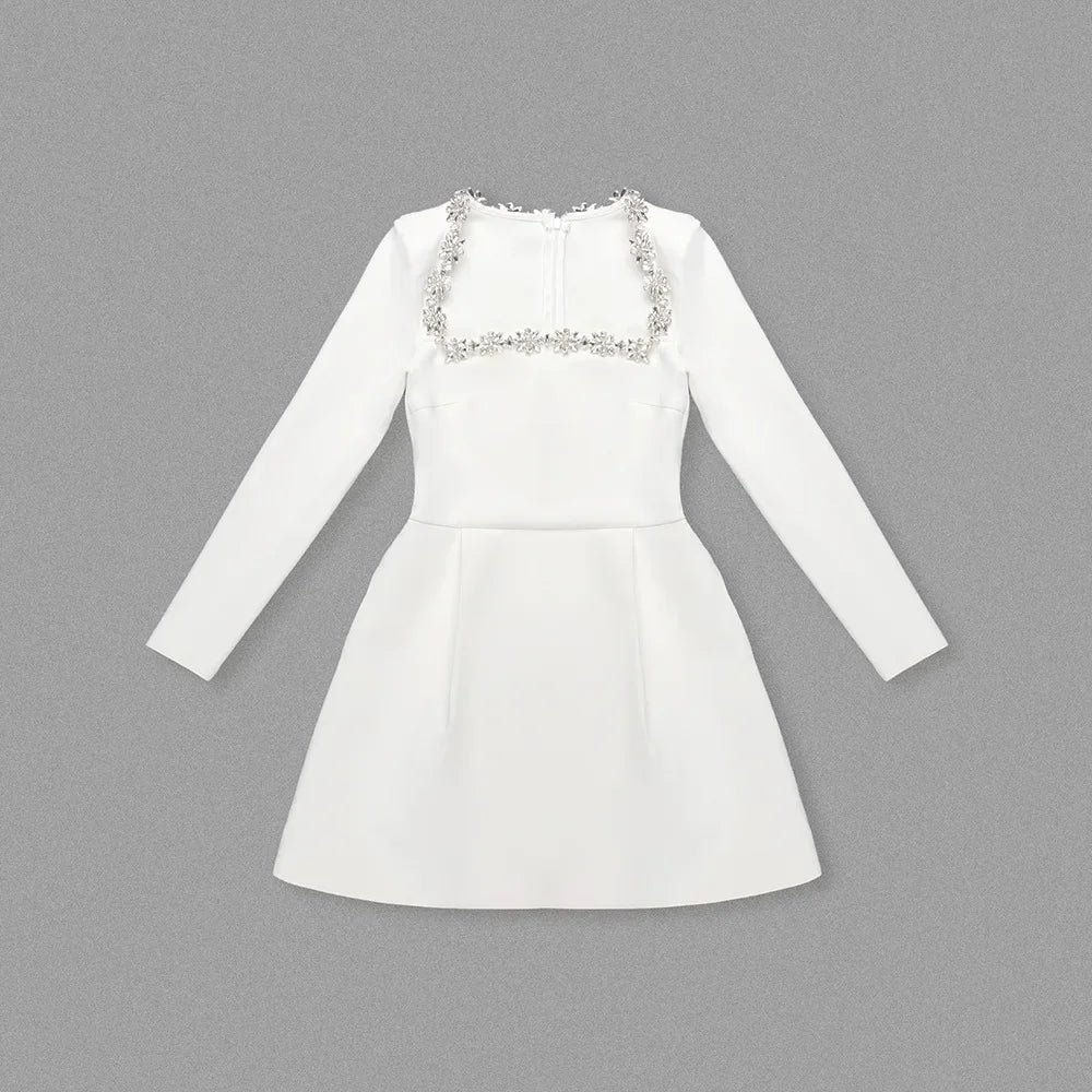 White Square Neck Diamond Mini Dress Mssaz Desses