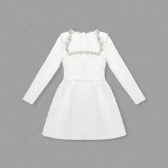 White Square Neck Diamond Mini Dress Mssaz Desses