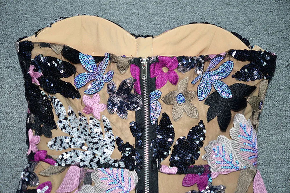 Sequin Floral Strapless Maxi Dress Mssaz Desses