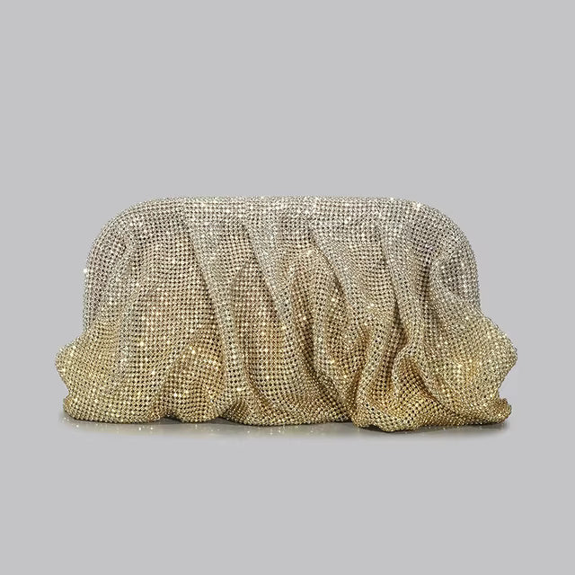 Shinny Ruched Rhinestone Designer Gradient Hearts Pattern Clucth Bag Mssza