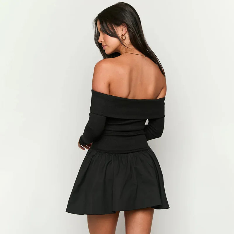 Off Shoulder Backless Slash Neck Mini Dress Mssaz Desses