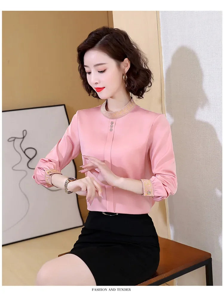 Elegant Long Sleeve Chiffon Slimming Shirt With Button Mssza