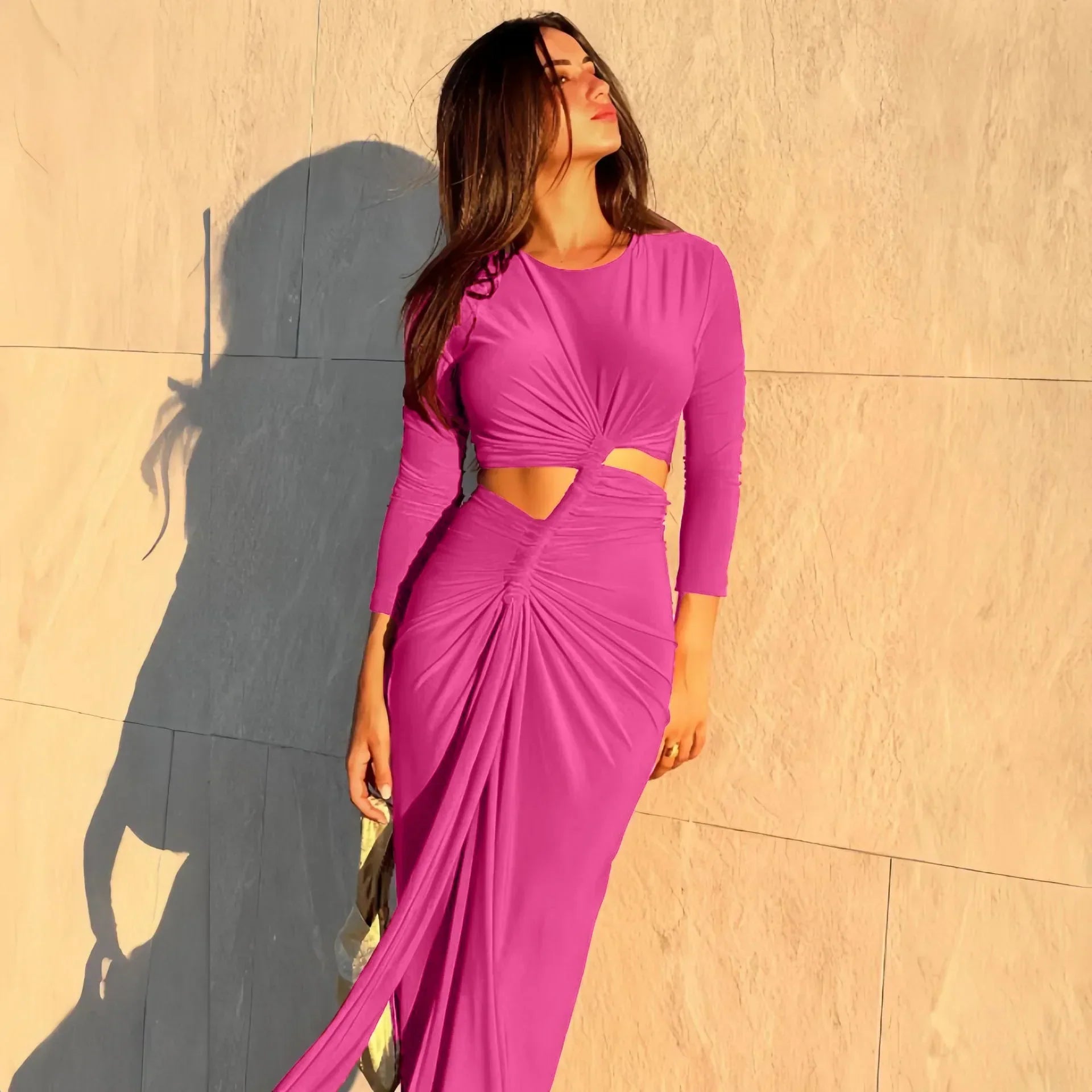 Long-Sleeved Irregular Bodycon Dress Mssaz Desses