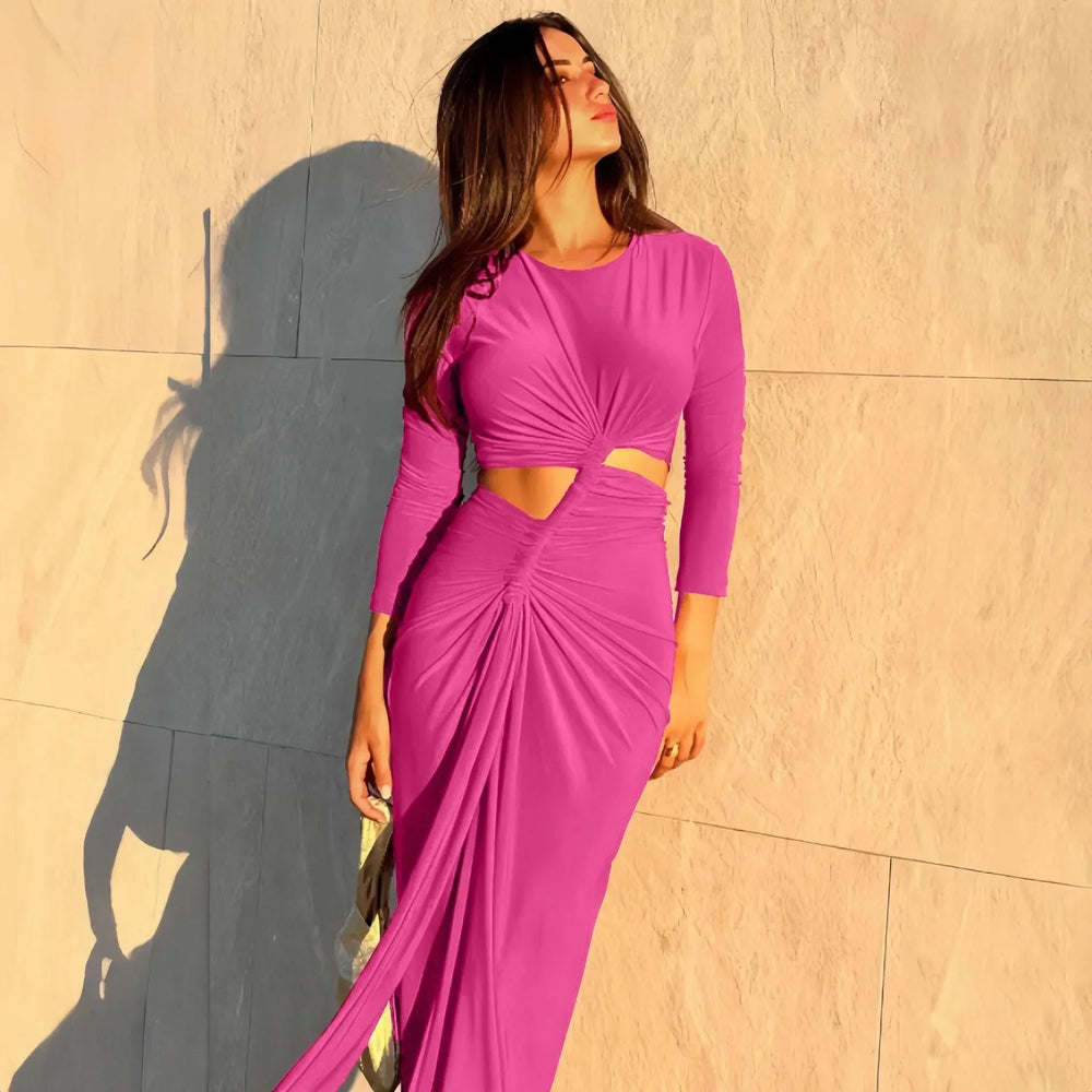 Long-Sleeved Irregular Bodycon Dress Mssaz Desses