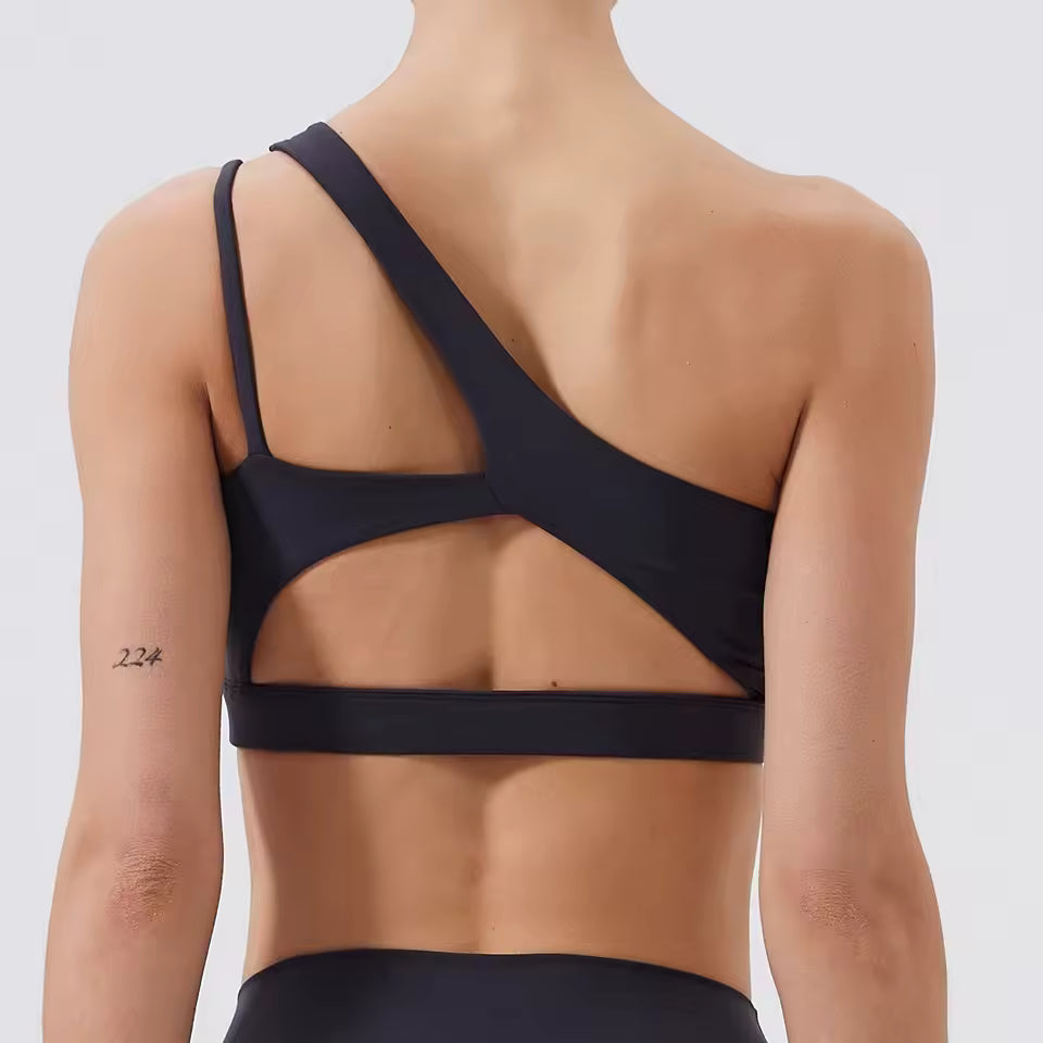 One Shoulder Shockproof Breathable Gym Yoga Running Bra Mssza