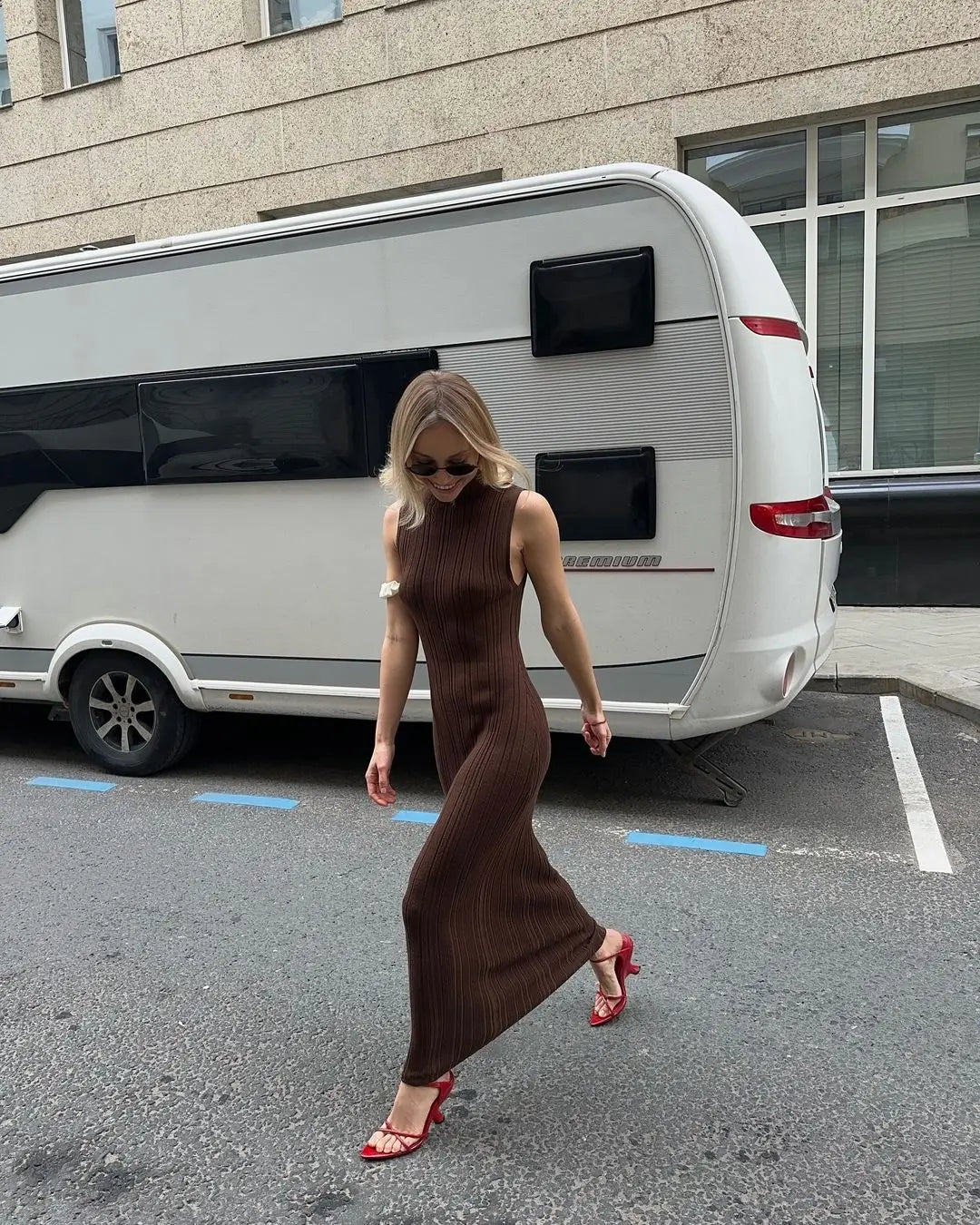 Sleeveless Turtleneck Maxi Dress Mssaz Desses