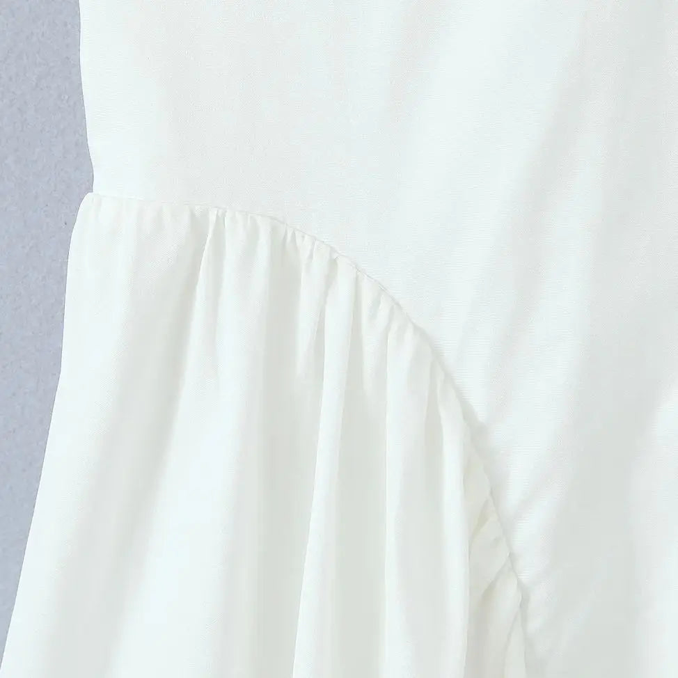 White Bow Halter Neck Pleated Midi Dress Mssaz Desses