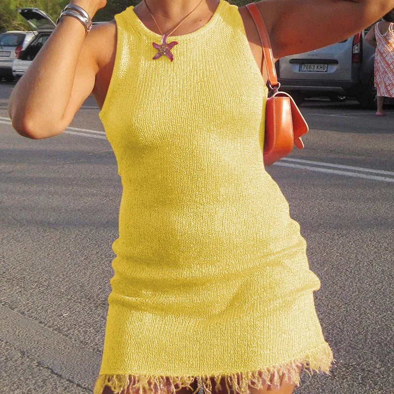 Knit Tassel Mini Dress Mssaz Desses
