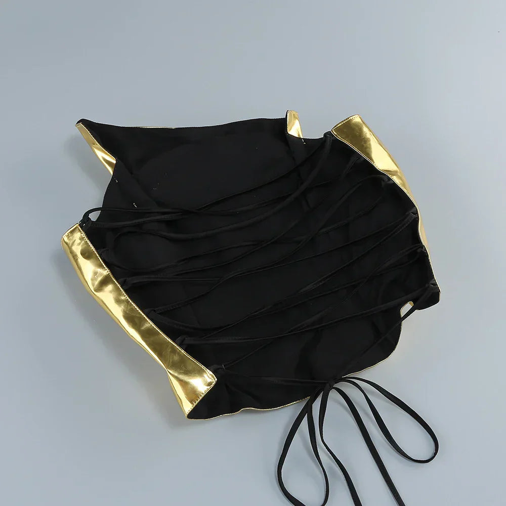 Gold Lace-up Tops 2 Pieces Floor-length Dress Mssaz Desses