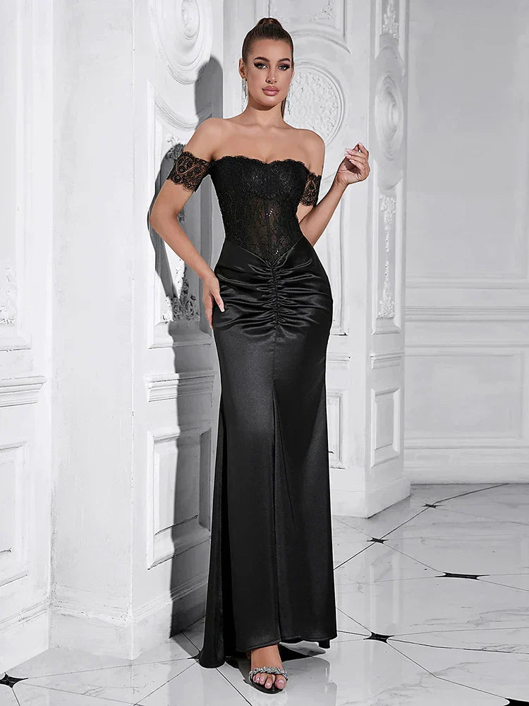 Lace Patchwork Black Short Sleeve Dress Mssaz Desses