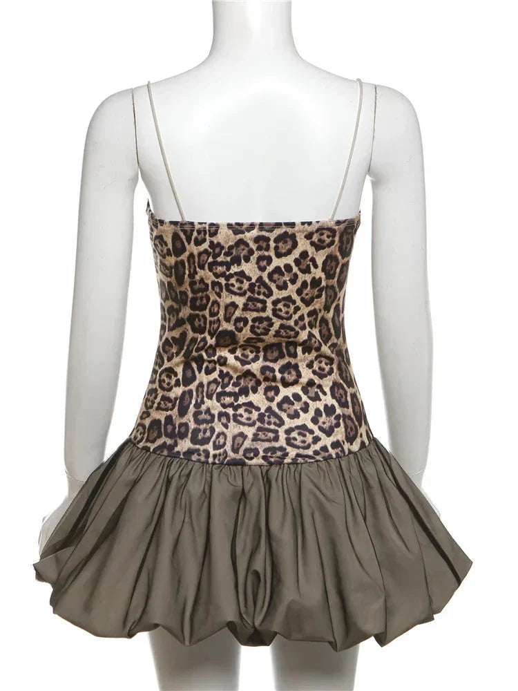 Leopard Print Patchwork Mini Dress Mssaz Desses