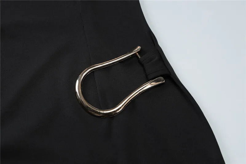Short Sleeve Draped Black Metal Buckle Mini Dress Mssaz Desses