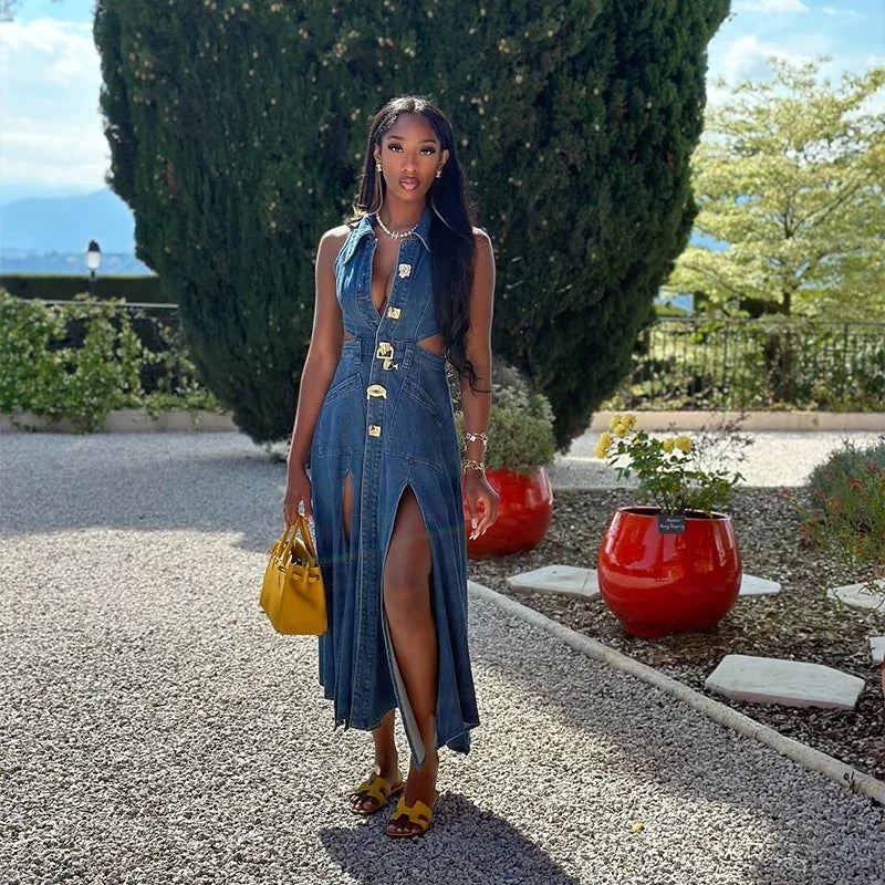 Denim Maxi Dress Mssaz Desses