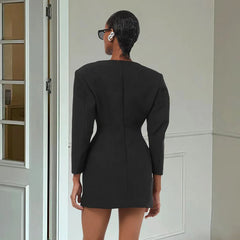 Black Solid Long Sleeve Blazer Dress Mssaz Desses