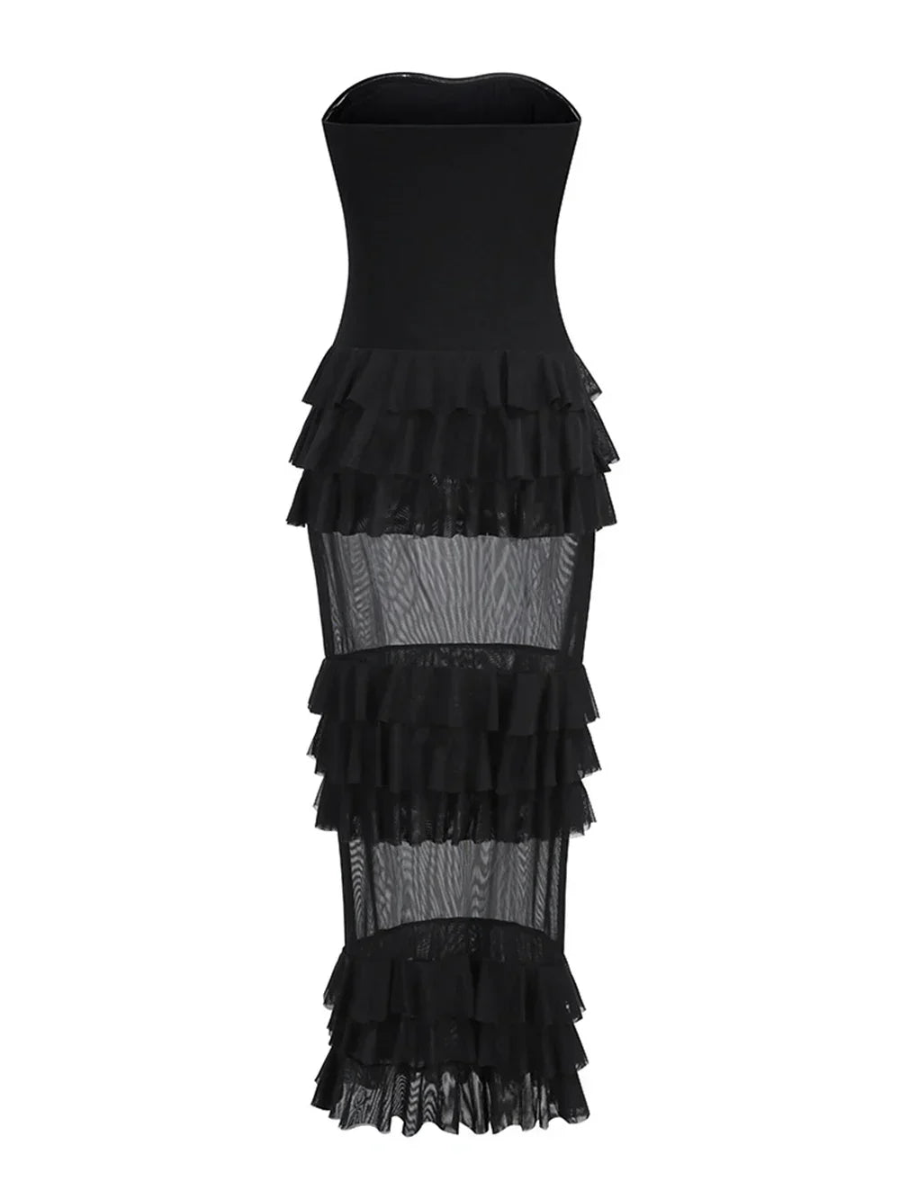 Strapless Mesh Patchwork Ruffle Dress Mssaz Desses