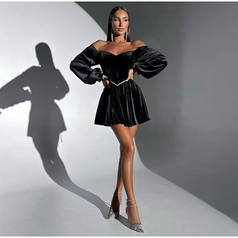 Velvet Strapless Mini Dress Off Shoulder Party Outfit Mssaz Desses