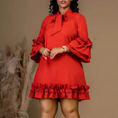Solid Pleated Ruffles Hem High Neck Mini Dress Mssaz Desses