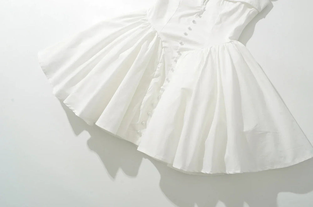 White Slit V Collar Short Sleeve Corset Style Mini Dress Mssaz Desses