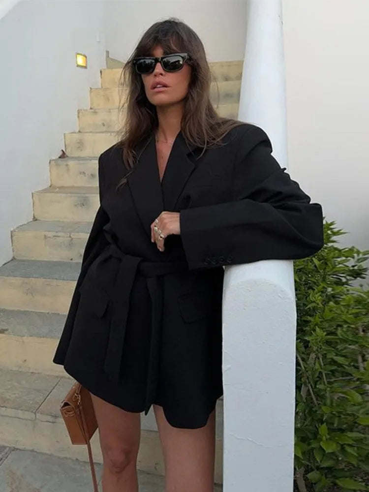 Lace-up V Neck Solid Blazer Dress Mssaz Desses