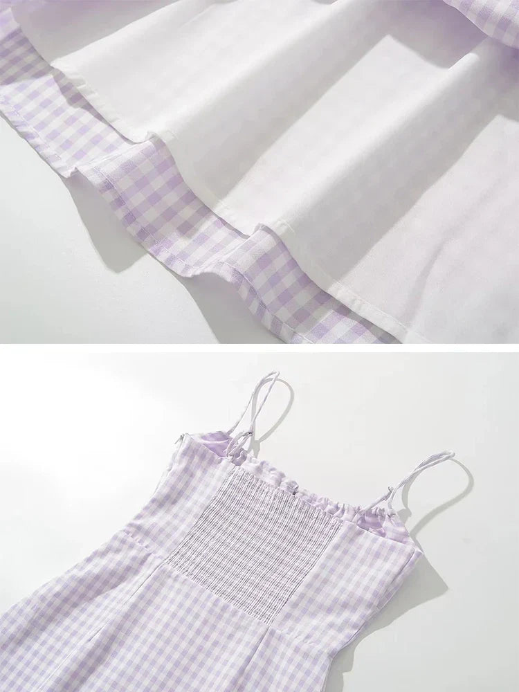 Spaghetti Strap Tie Up Plaid Pink Midi Dress Mssaz Desses