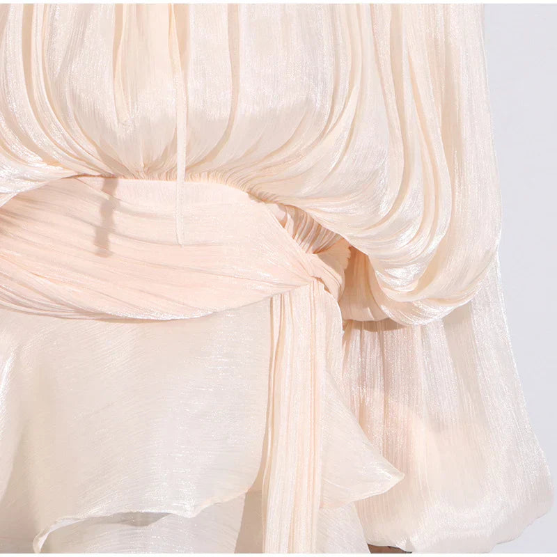 Elegant V-Neck Lace-Up  Style Mini Dress Mssaz Desses