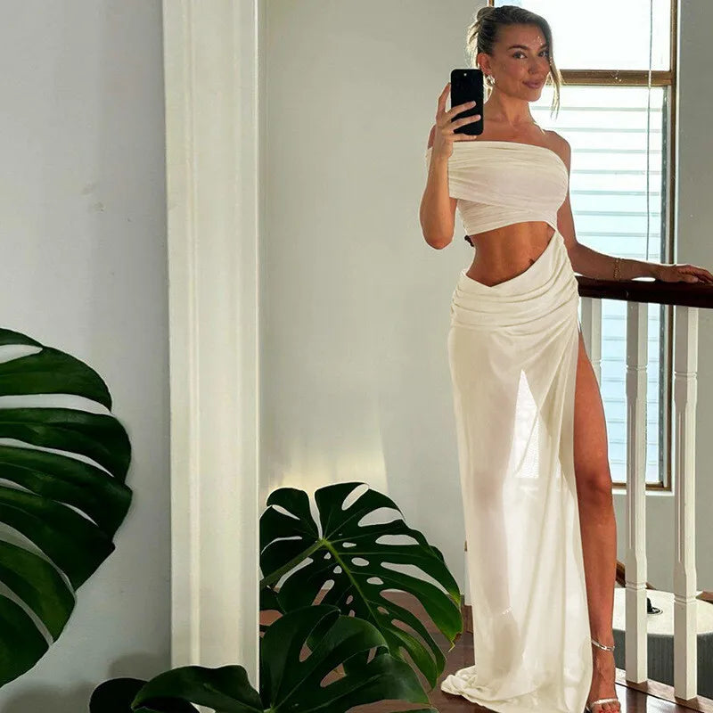 Mesh Backless One-Shoulder Long Dress Mssaz Desses
