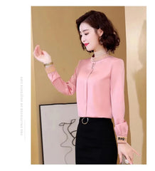 Elegant Long Sleeve Chiffon Slimming Shirt With Button Mssza