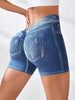 V Back Faux Jeans Elastic Workout Sports Yoga Butt Lifting Fitness Athletic Short Mssza