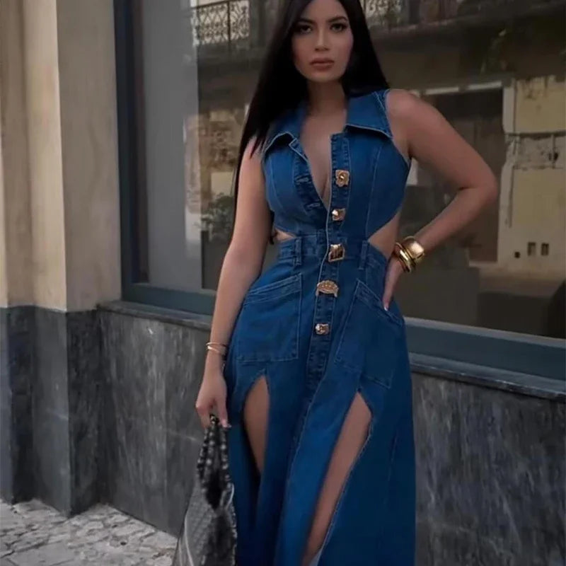 Denim Maxi Dress Mssaz Desses
