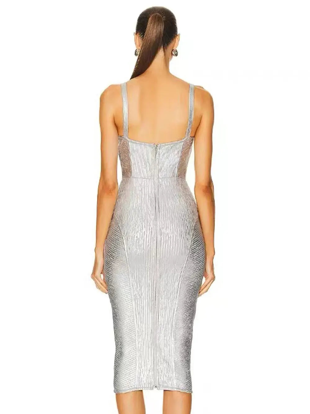 Spaghetti Strap Sleeveless Silver Midi Dress Mssaz Desses