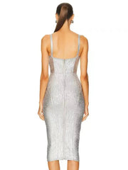 Spaghetti Strap Sleeveless Silver Midi Dress Mssaz Desses