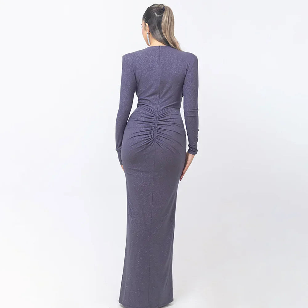 Elastic Deep V-Fold Lace Maxi Dress Mssaz Desses