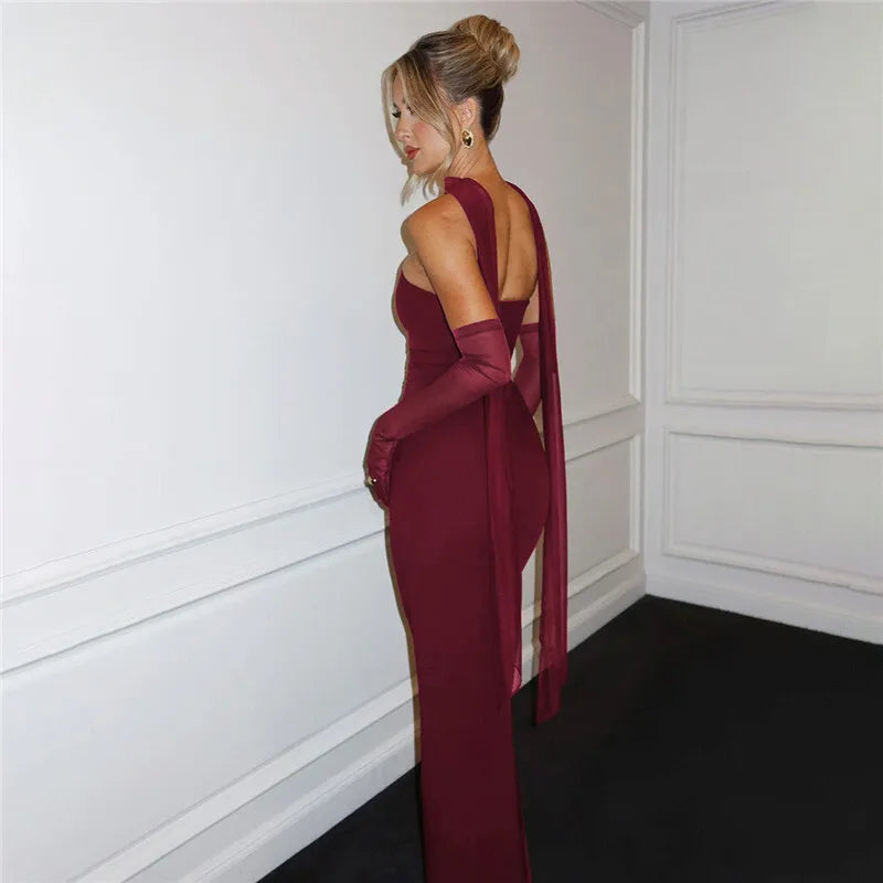 Mesh Sleeve Off-shoulder Long Dress Mssaz Desses