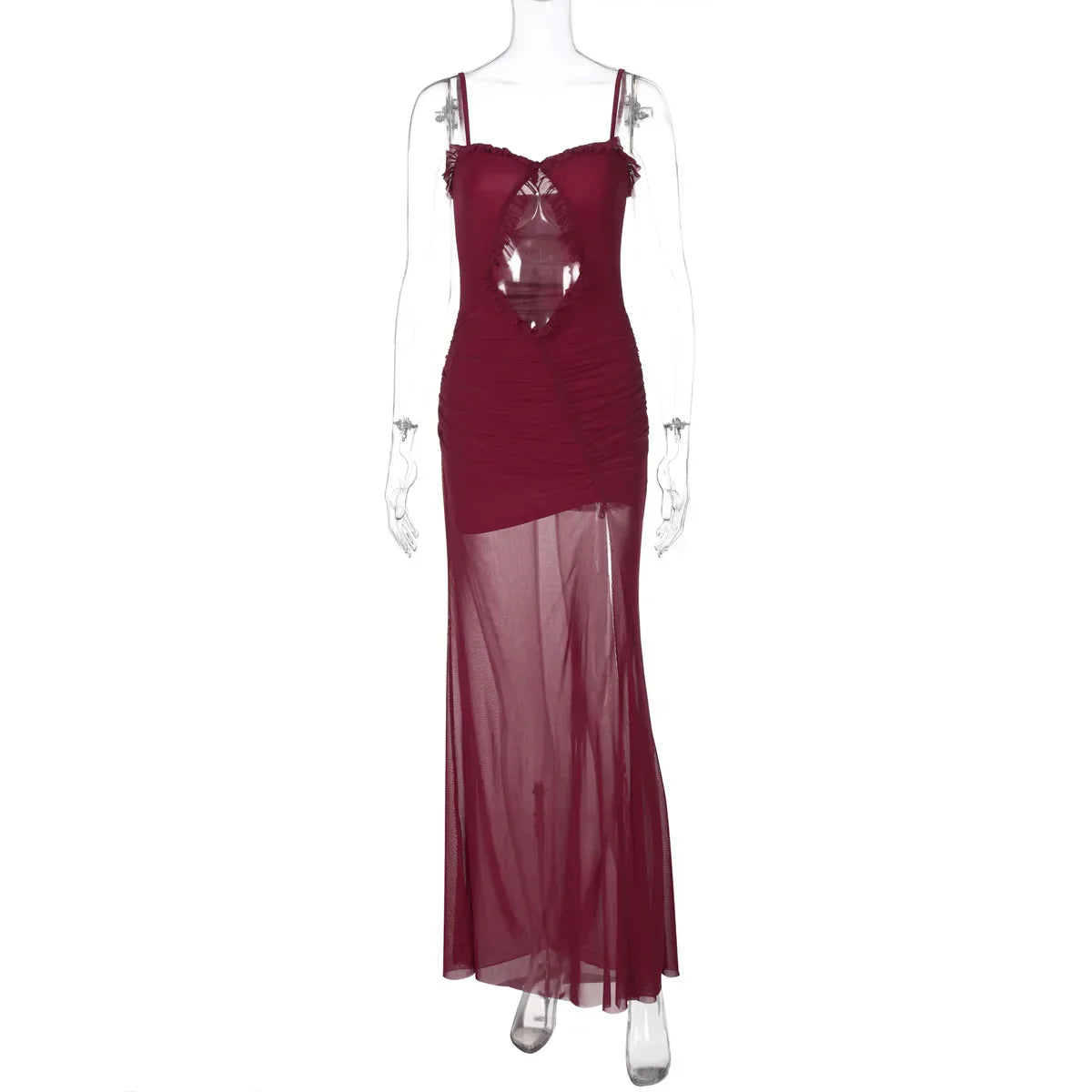 Mesh Patchwork Hollow Out Ruffled Long Dress Mssaz Desses