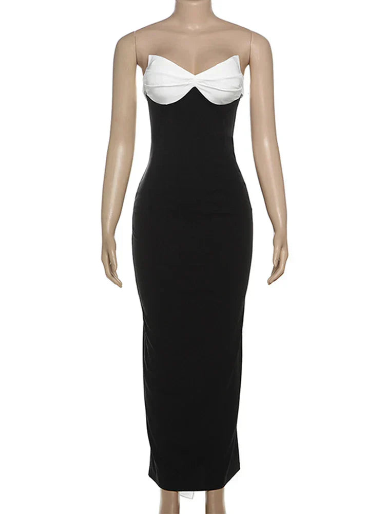 Bows Contrast Color Ribbon Long Dress Mssaz Desses
